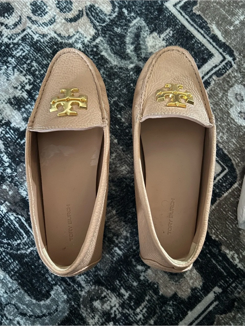 Tory Burch Tan Leather Driving Loafers with Gold Logo
